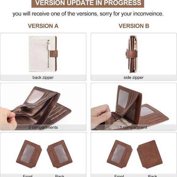 Women’s RFID Blocking Leather Wallet Compact Trifold Zipper Coin Purse - Picture 2 of 6